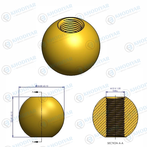 25MM BRASS BALL WITH M10 X 1 MM THREAD ALL THE WAY